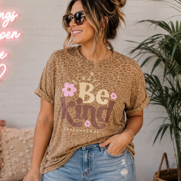 Love in Faith Always Be Kind Leopard Print Graphic Tee Size 2XL