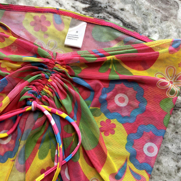 Groovy Retro Floral 90's Swim Skirt Coverup Size Small