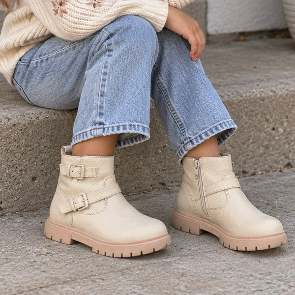 Cat & Jack Cream Double Buckle Moto Boots Size 12