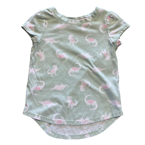 Cat & Jack Girls Dinosaur Green + Pink Short Sleeve Crew Neck Tee 3T