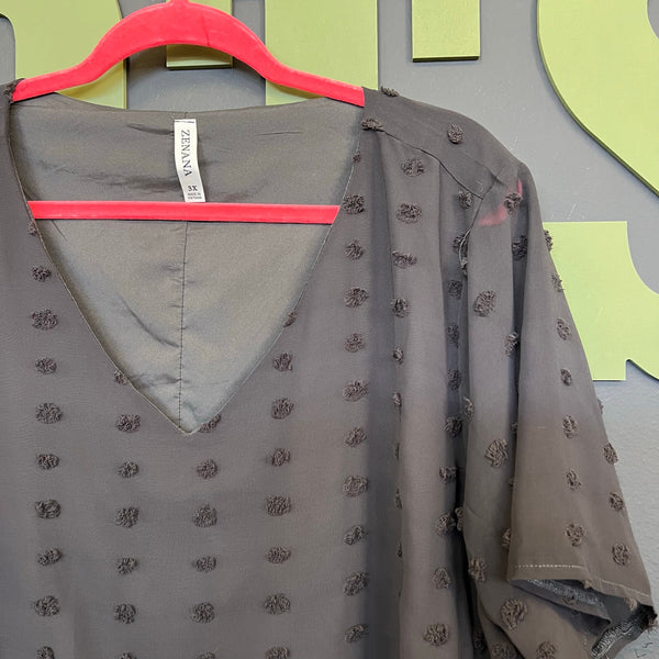 Zenana Black Swiss Dot V-Neck Blouse Plus Size 3XL