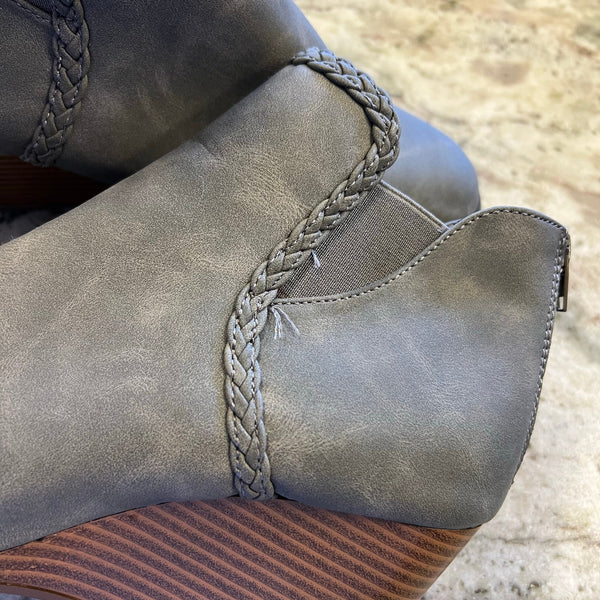 Maurice's Gray Braided Wedge Booties Size 8.5