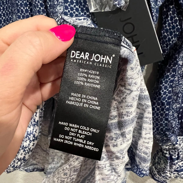 NWT Dear John Breezy Blue Bohemian Flowy Blouse Size Medium