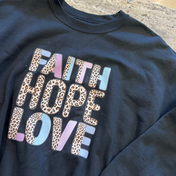 Faith Hope Love Leopard Color Block Sweatshirt Large