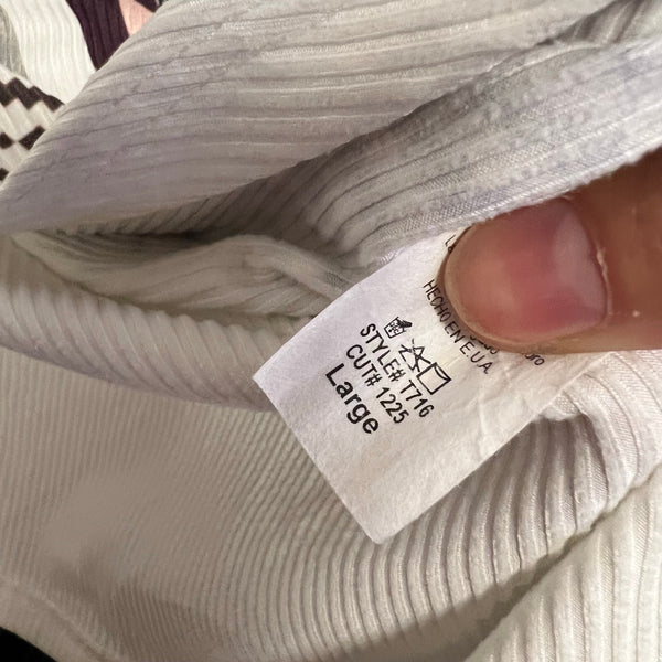 Women's Ivory Ribbed Open Front Short Sleeve Cardigan Aztec Print Large