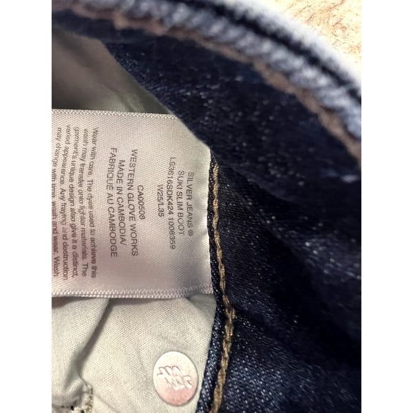 Silver Suki Dark Wash Slim Bootcut Jeans Size 25 Long