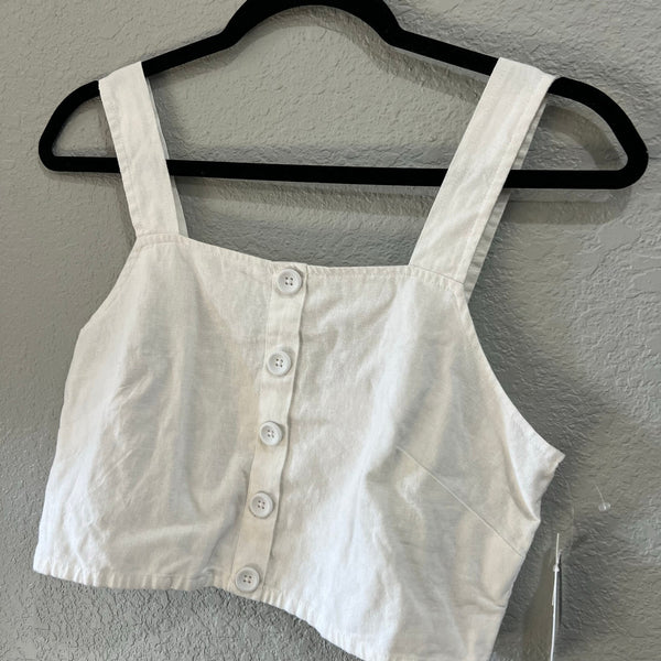 NWT BP. White Front Button Linen Cropped Tank Medium