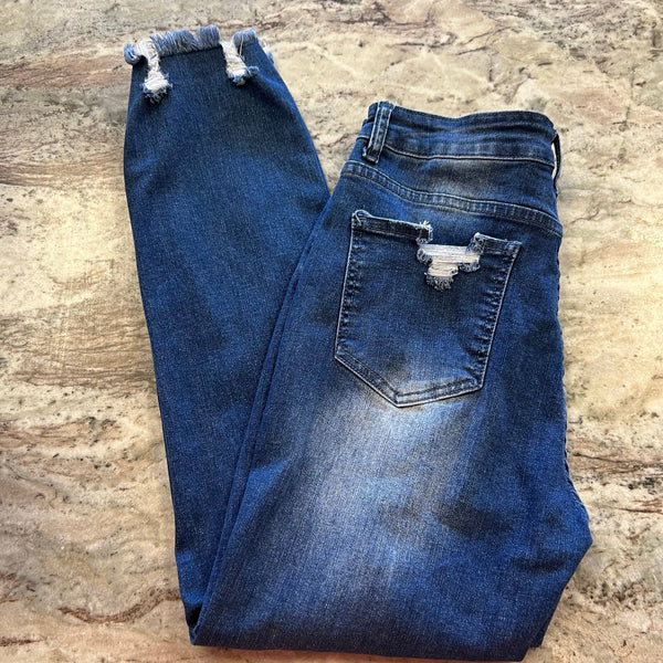 Dark Wash Distressed Skinny Jeans Women's Medium