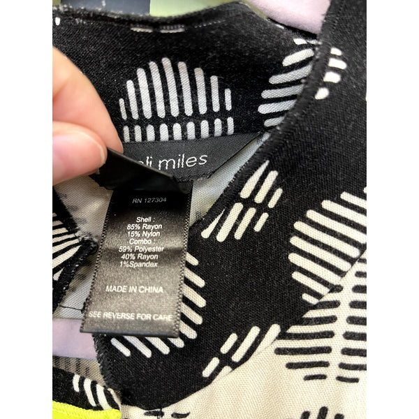 Ali Miles Woven Crinkle Black + White Abstract Print Blouse Size Large