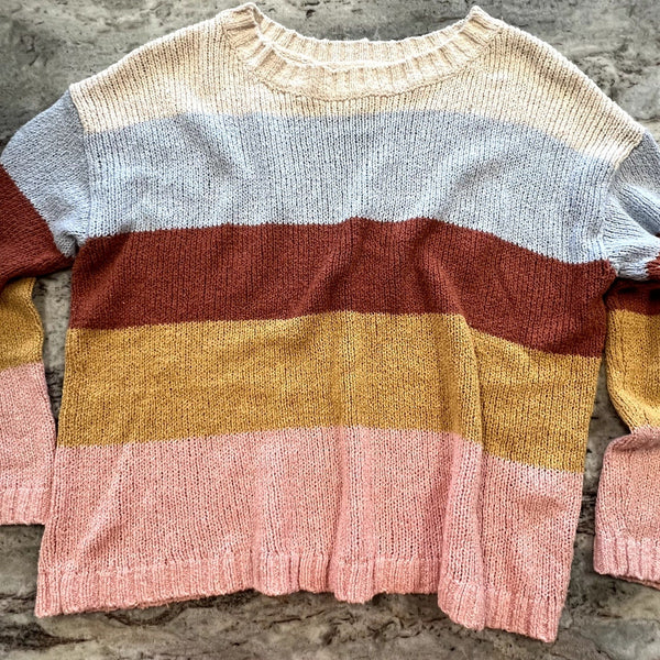 Billabong Chunky Knit Pastel Striped Sweater Size Small