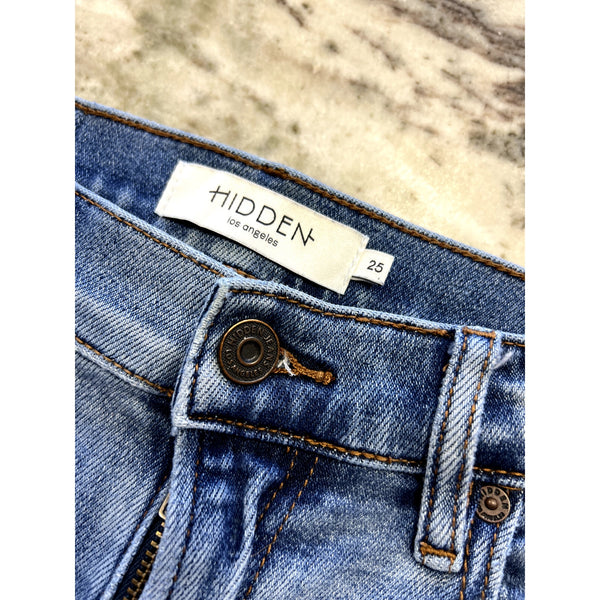 Hidden Light Wash Straight Leg Raw Hem Jeans Size 25
