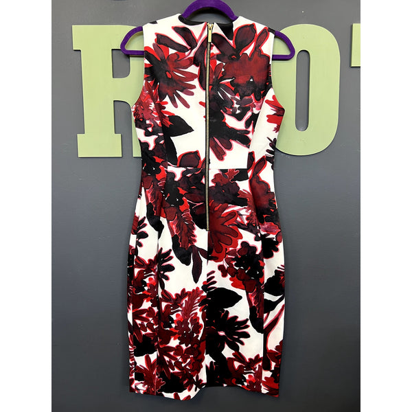 NWT Calvin Klein Red + Black Floral Sheath Dress Size Women's 6