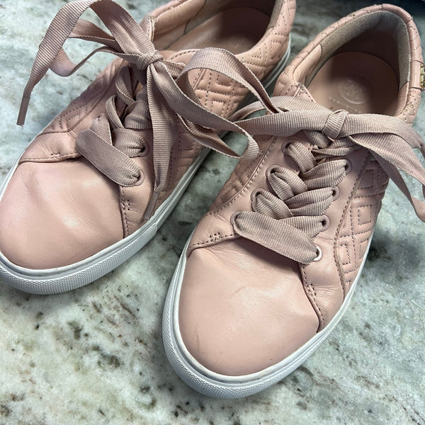 Tory Burch Marion Pink Quilted Leather Sneakers Size 6.5