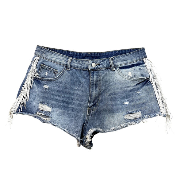 Women's Curvy Fringe Detailed Denim Cutoff Shorts Size 0XL