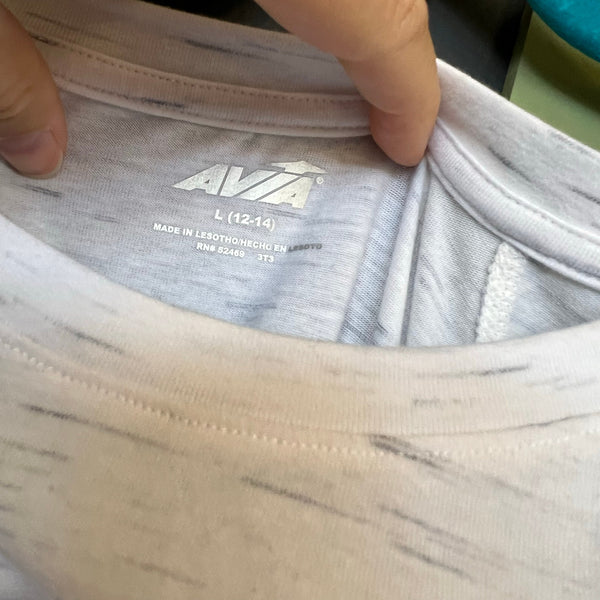 Avia White Marble Side Slit Workout Short Sleeve Top Large