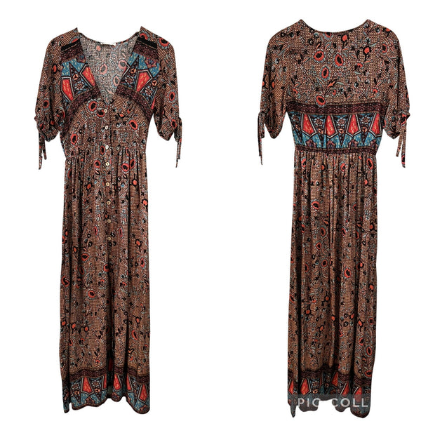 Newbury Kustom Boutique V-Neck Button Front Maxi Dress Medium