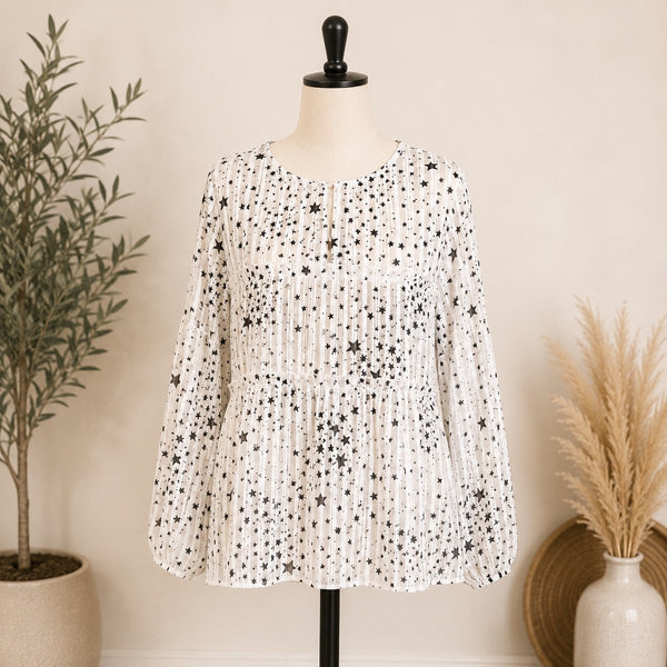 TCEC Sheer Black Star Ruffle Blouse Size Small