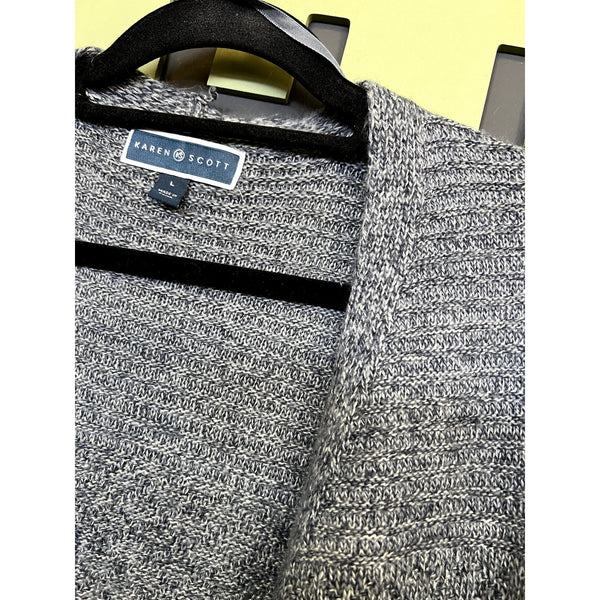 Karen Scott Open Front Gray Heathered Knit Cardigan Size Large