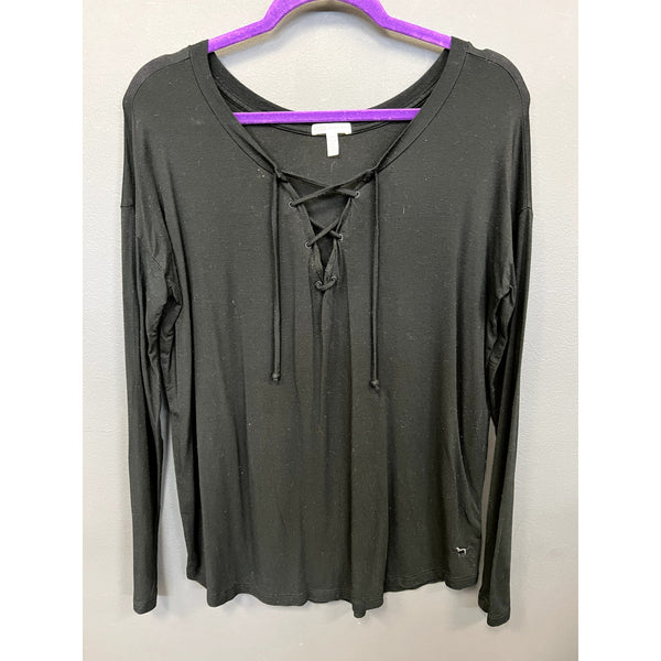 PINK Super Soft Lace Up Black Long Sleeve Top Size Small