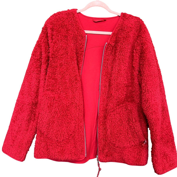 Women's Red Fuzzy Full Zip Jacket Size 8