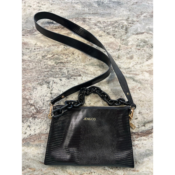 Jen & Co. Izzy Lizard Black Crossbody Bag