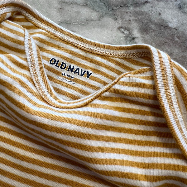 Old Navy Mustard Yellow + White Striped One Piece 12-18 MO.