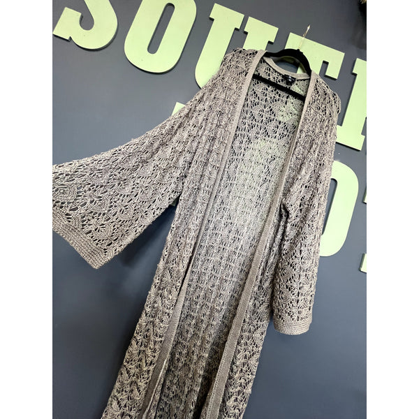 Curations Crochet Knit Open Front Brown Cardigan Plus Size 2XL