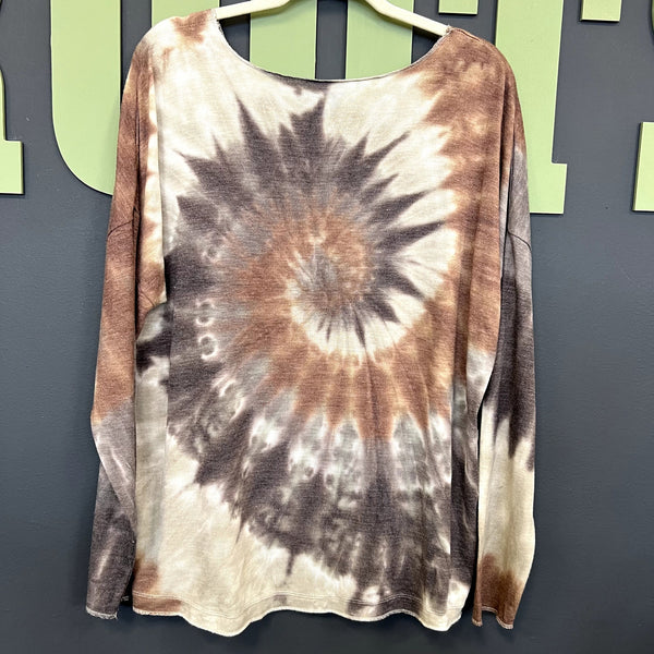 Charlie B Brown + Charcoal Tie Dye L/S Scoop Neck Blouse Size XL