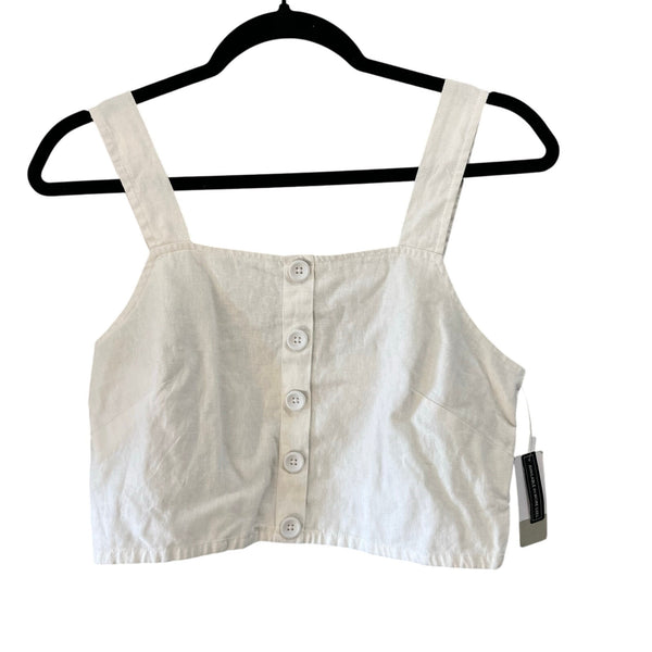 NWT BP. White Front Button Linen Cropped Tank Medium