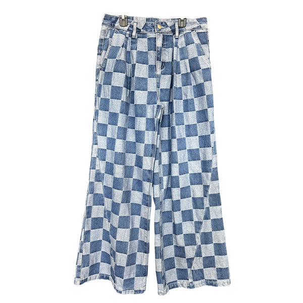 Women's Checkered Print Wide Leg Jeans Size 10