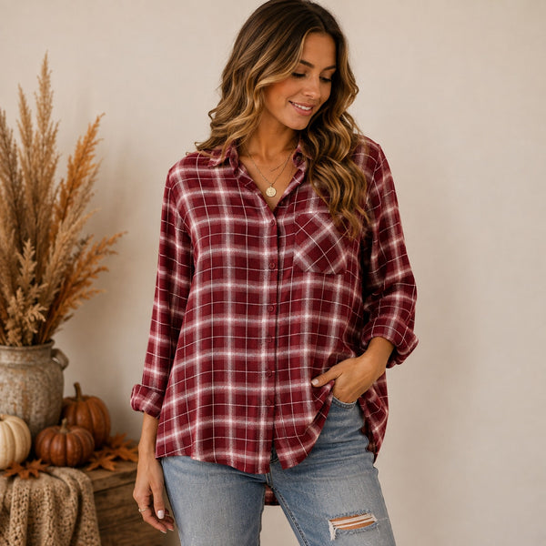 Jack Maroon Plaid Oversize Flannel Size Medium