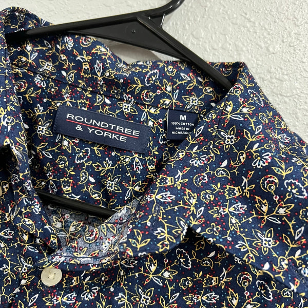 Roundtree & York Navy Paisley Casual Button Down Top Medium