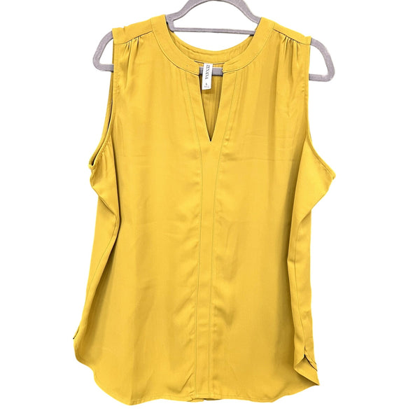 Zenana Yellow/Green Flowy V-Neck Tank Top Size Large