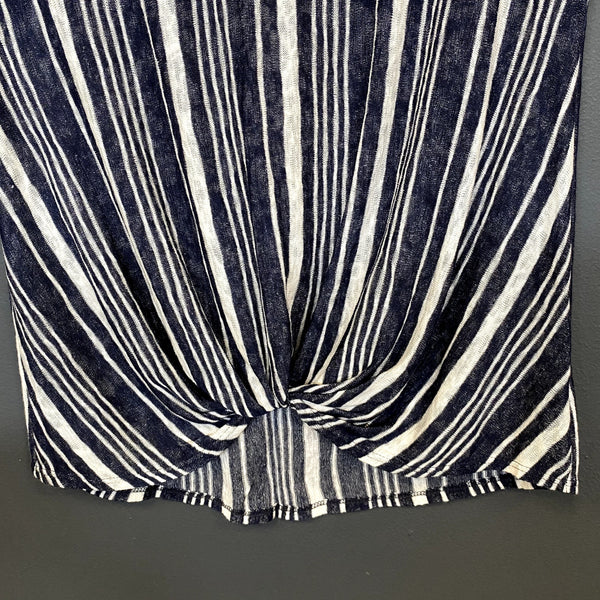 W5 Navy Blue + White Striped Twist Front Blouse Medium