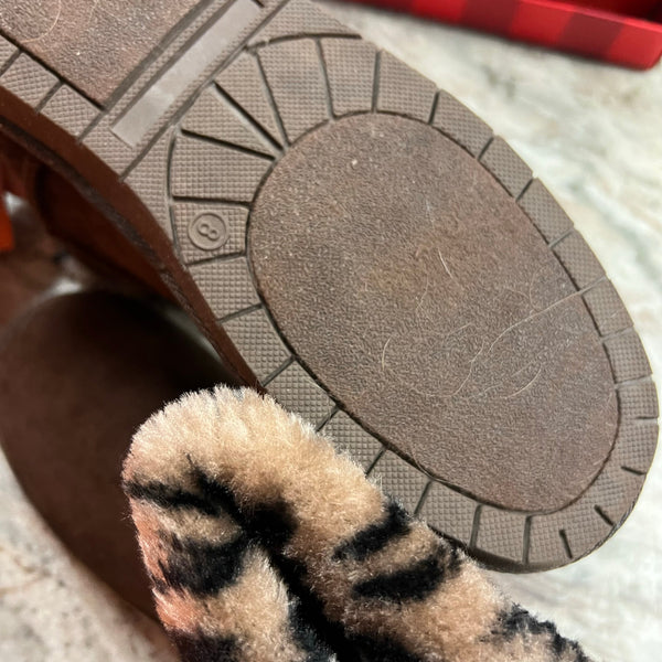 NIB True Craft Women's Polly Brown + Leopard Short Sherpa Lined Boots Size 8