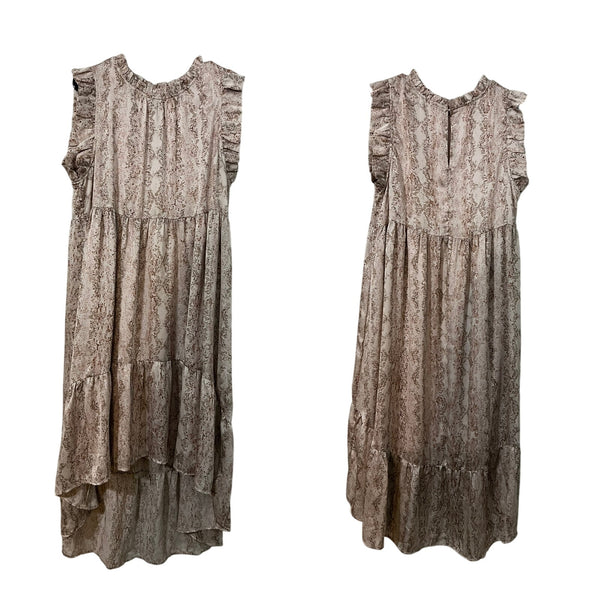 Karlie Taupe/Mauve Snake Print Midi Ruffle Dress Large