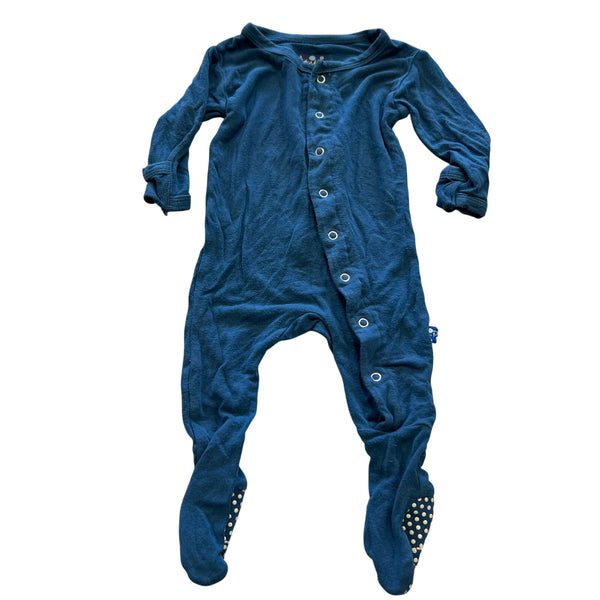 KicKee Pants Solid Blue Full Button One Piece Romper Size 0-3 Mo