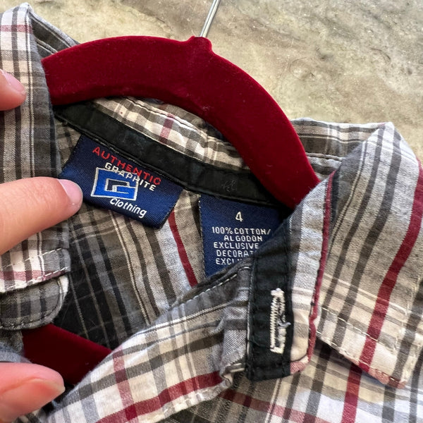 Gray + Black Flannel Button Down Boys Size 4