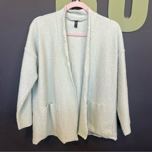 Eileen Fisher Mint Green 100% Wool Open Front Cardigan Small