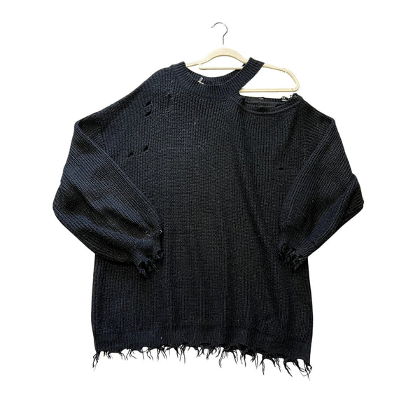 Entro Boutique Black Thick Knit Distressed Sweater Size 1XL