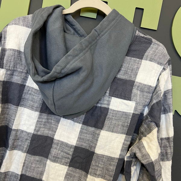 Time and Tru Gray + White Plain Hooded Button Down Flannel Size XL