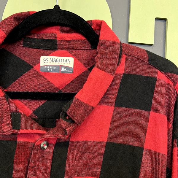 Magellan Classic Fit Red + Black Plaid Flannel 2XL
