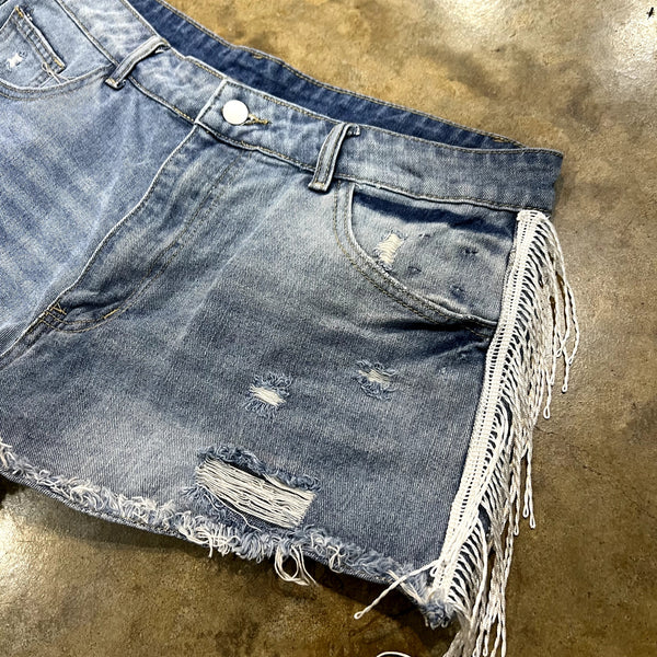 Women's Curvy Fringe Detailed Denim Cutoff Shorts Size 0XL