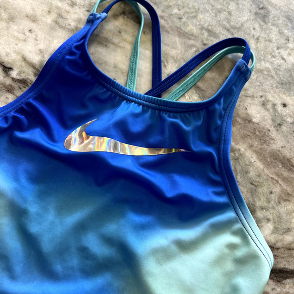 Girls Nike Swim Tankini Top Tie Dye Blue & Mint Size Medium 10/12