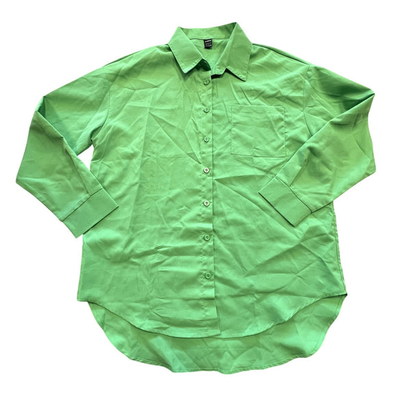 Women's Green Button Down Collared Top Size Small