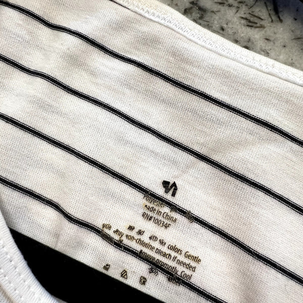 Women's Black + White Striped Open Back Athletic Tank Top Size Medium