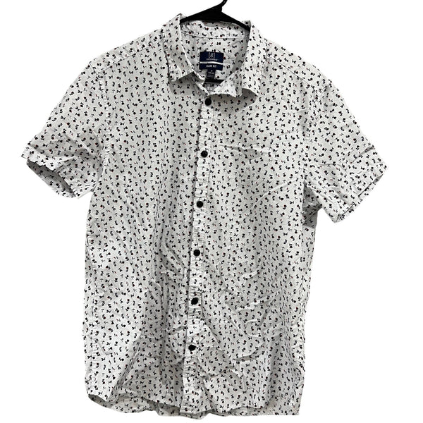 George Slim Fit White + Floral Casual Button Down Polo Men's Medium