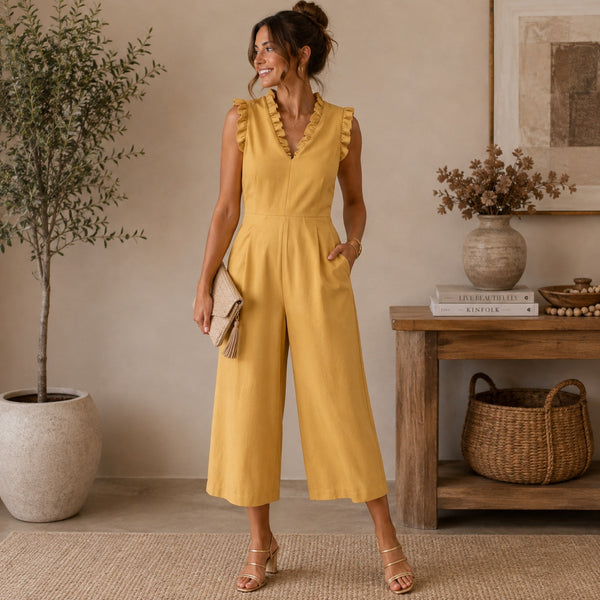 Calvin Klein Cropped Mustard Jumpsuit Size 6