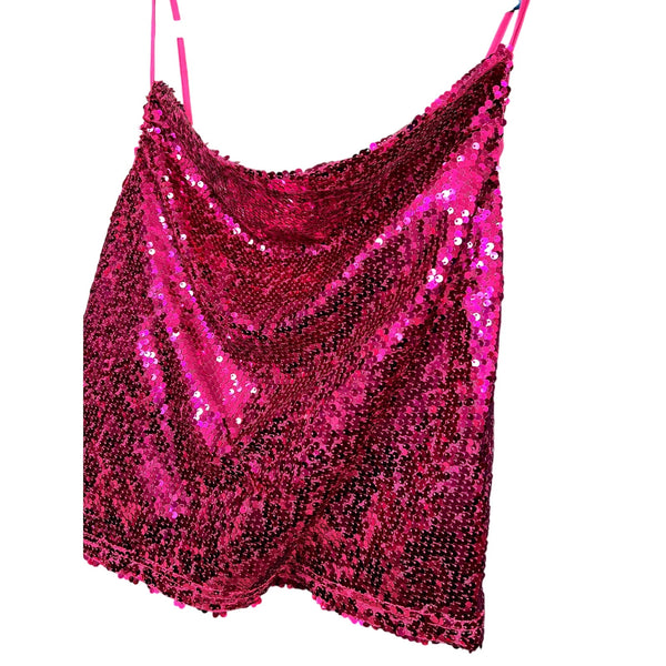 Idem Ditto Boutique Hot Pink Sequin Spaghetti Strap Tank Top Size Small