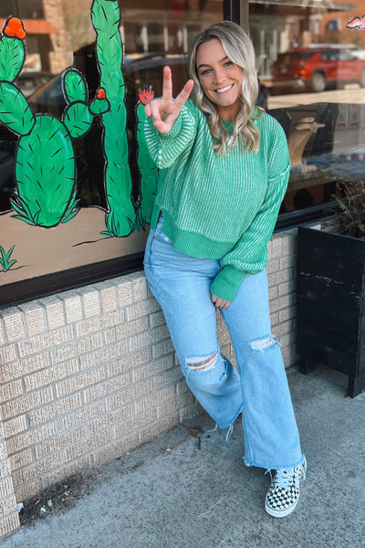 Two Tone Green Chunky Knit Sweater